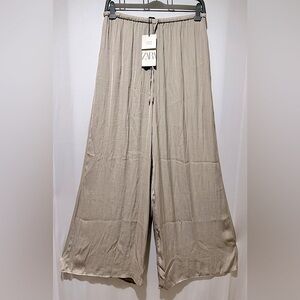 Zara Light Tan Flowing Wide Leg Trousers -Size S